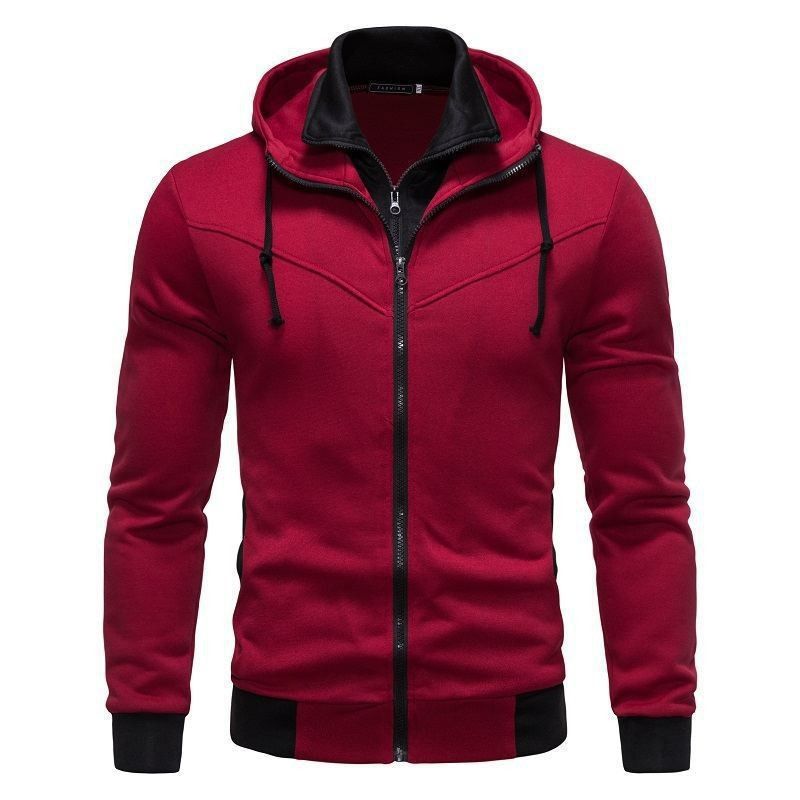 Fashion Casual F Ake Two-Piece Slim Fit Color-Block Hooded Cardigan Sweatshirt New Men's Style_voghion.com