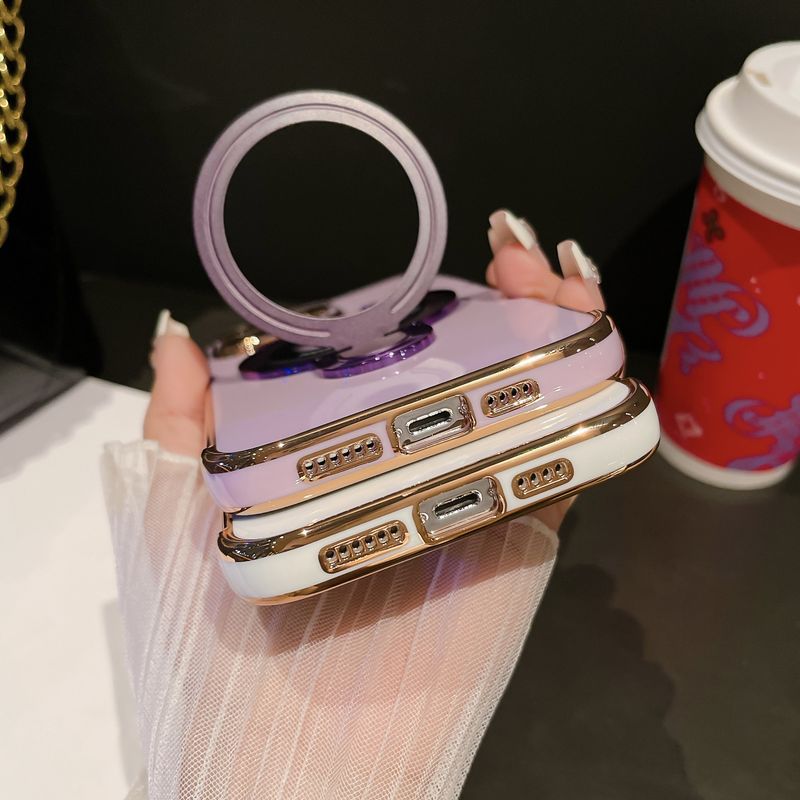iPhone 15/16 Pro hoesje met roségouden zijprint en magnetische standaard - 6D gegalvaniseerde glitter schokbestendige hoes (slanke pasvorm, krasbestendig)_voghion.com