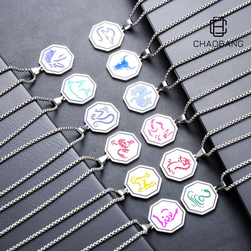 Jackie Chan's Adventures: Stainless Ink Talisman Twelve Zodiac Signs, Titanium Steel Hip Hop Pendant, Anime Accessories_voghion.com