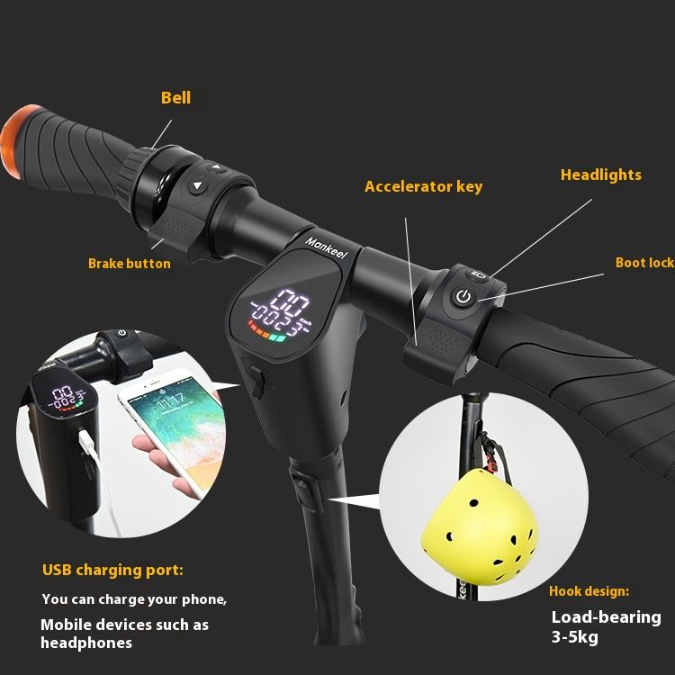Patinete eléctrico Manke 090 con doble amortiguación, intermitentes izquierdo y derecho, freno electrónico_voghion.com
