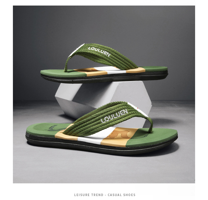 2024 Neue Sommerfußklemme für Herren mit Fischgrätenmuster, rutschfeste Strandpantoffeln mit weicher Sohle_voghion.com