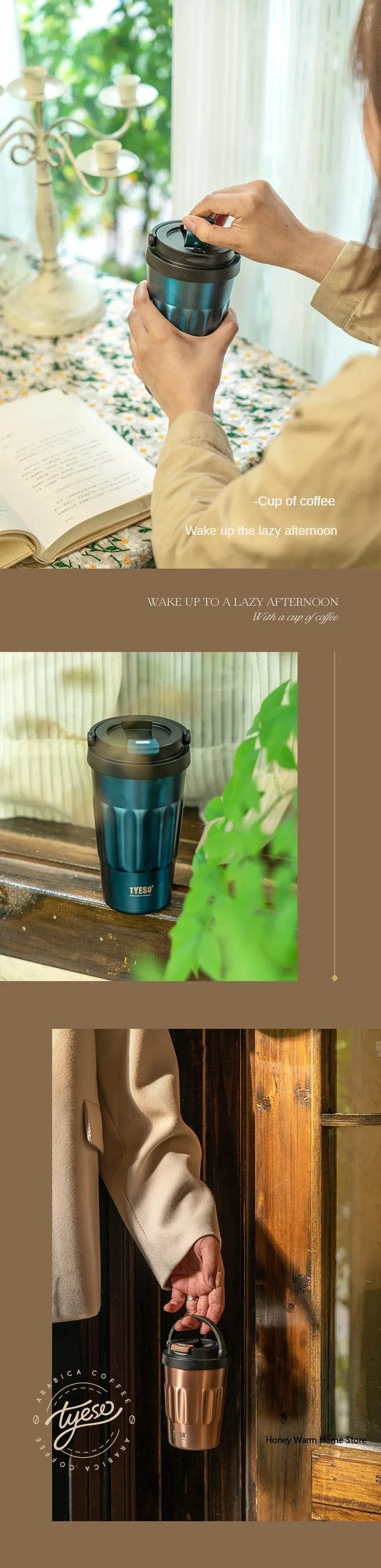 TYESO Thermos Borracce Sottovuoto 400ml/500ml Tazza Isolata in Acciaio Inox 304 Originale Bicchiere per Auto Caffè Freddo e Caldo_voghion.com