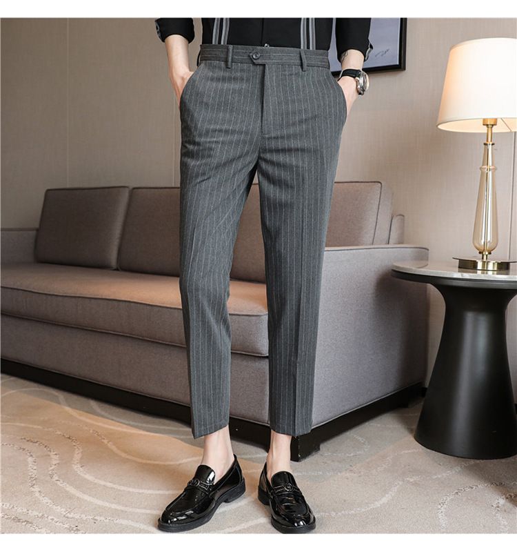 Summer main promotion of thin casual striped micro-elastic comfortable nine-point men's slim-fitting pants_voghion.com