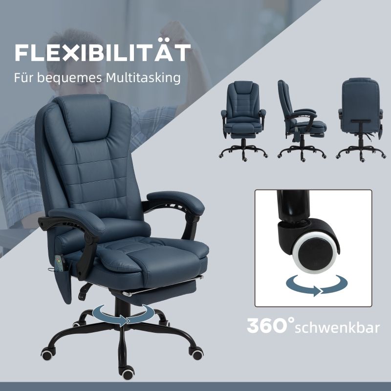 Massage-Bürostuhl Mit 7 Vibrationspunkten, Verstellbarer Fußstütze, Blau_voghion.com
