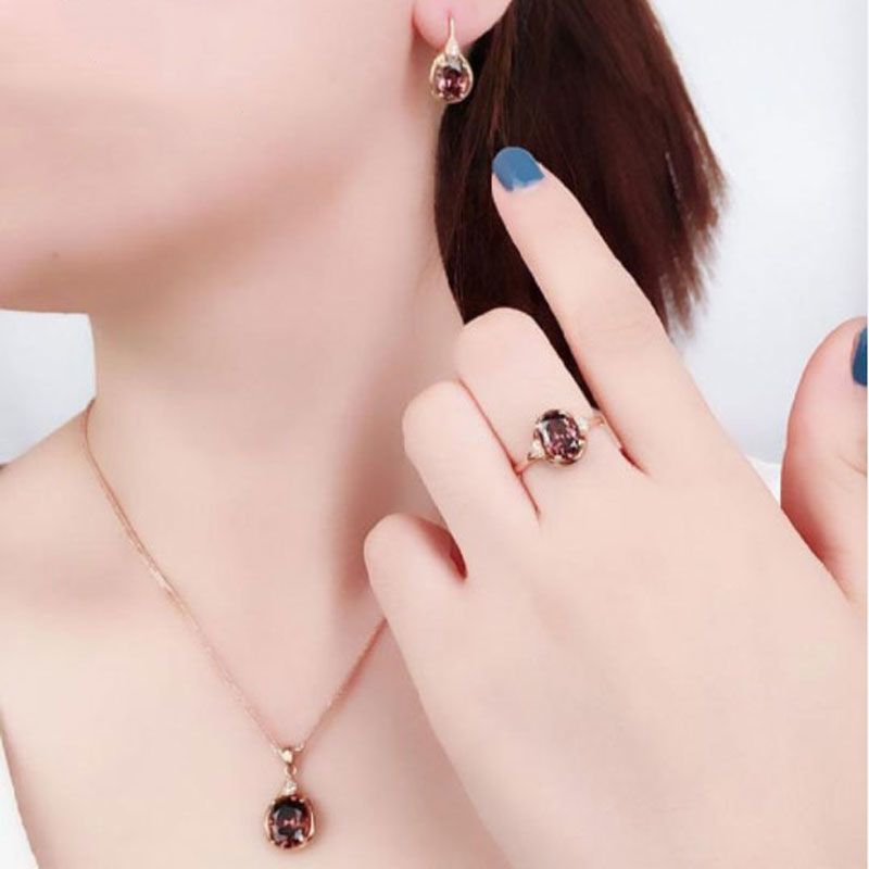 Women's Jewelry Purple Gold Plated With Rose Gold Fashionable Shiny Colored Gold Inlaid Zircon Smoky Zircon Earrings_voghion.com