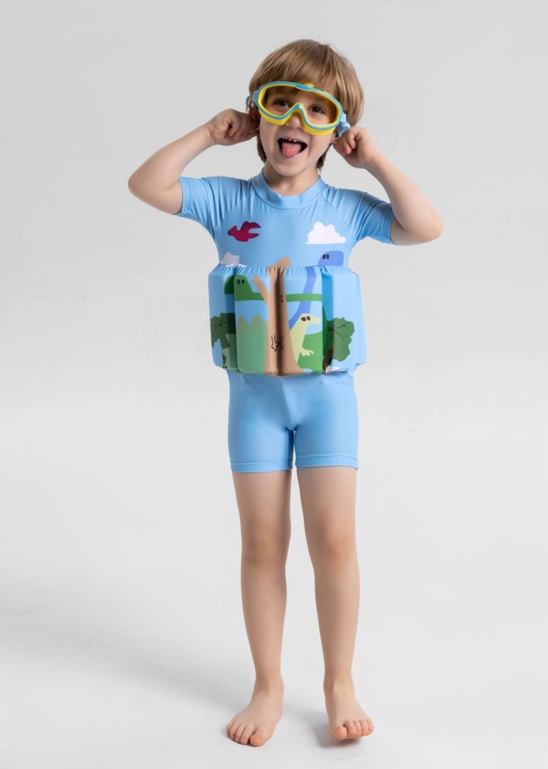 Traje de baño para madres e hijos, traje de baño de flotabilidad para niños, traje de baño coreano de una pieza de manga corta de secado rápido, traje de baño con chaleco flotante para bebés_voghion.com