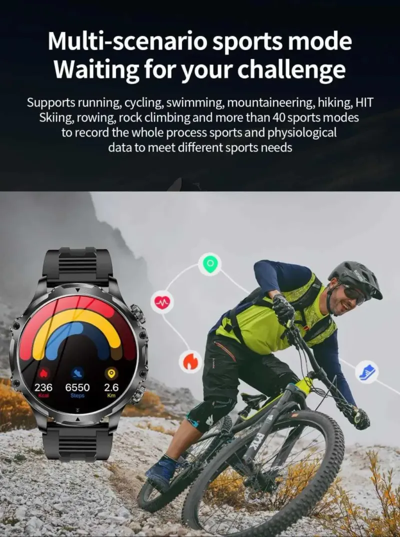 Smartwatch AK75 mit Taschenlampe, 1,9-Zoll-Display, Fitness-Tracker für Herren im Outdoor-Bereich, 700-mAh-Akku, Bluetooth-Anruffunktion und LED-Licht_voghion.com