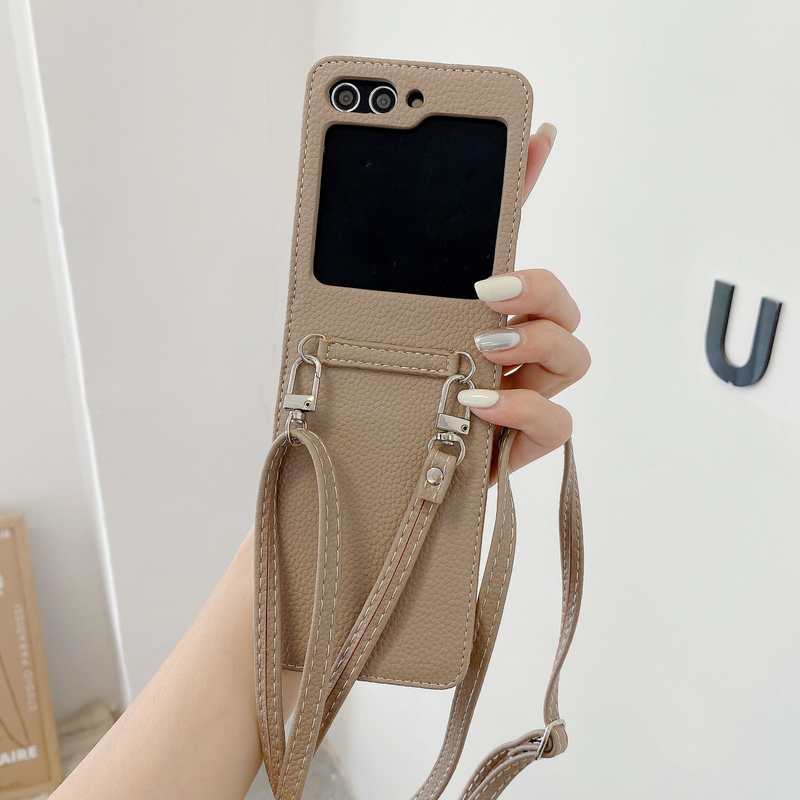 Mobile phone case Suitable for Samsung Z Flip5 mobile phone case GalaxyZ Flip4 folding litchi pattern diagonal protective case ZFlip3_voghion.com