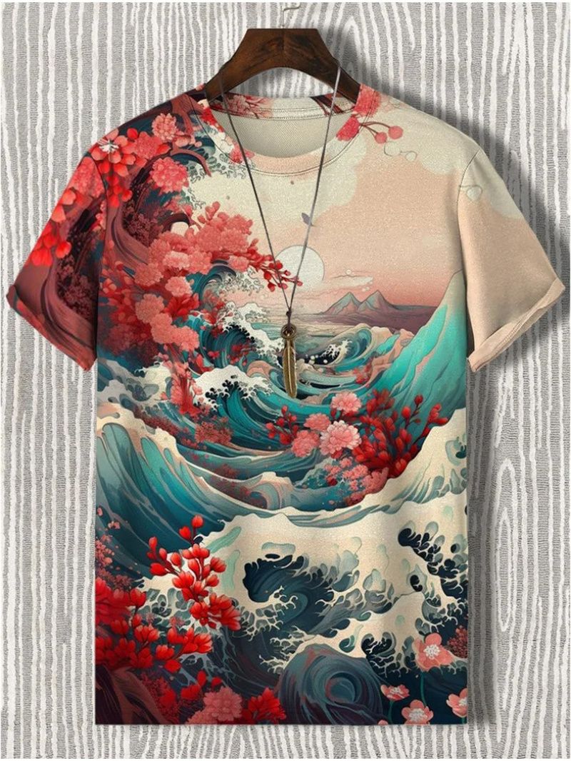 Japanese Ukiyo-e Graphic T Shirt Men Animal Waves Sun 3D Printed T-Shirts Casual Short Sleeve Tees Outdoor Oversized O-Neck Tops_voghion.com