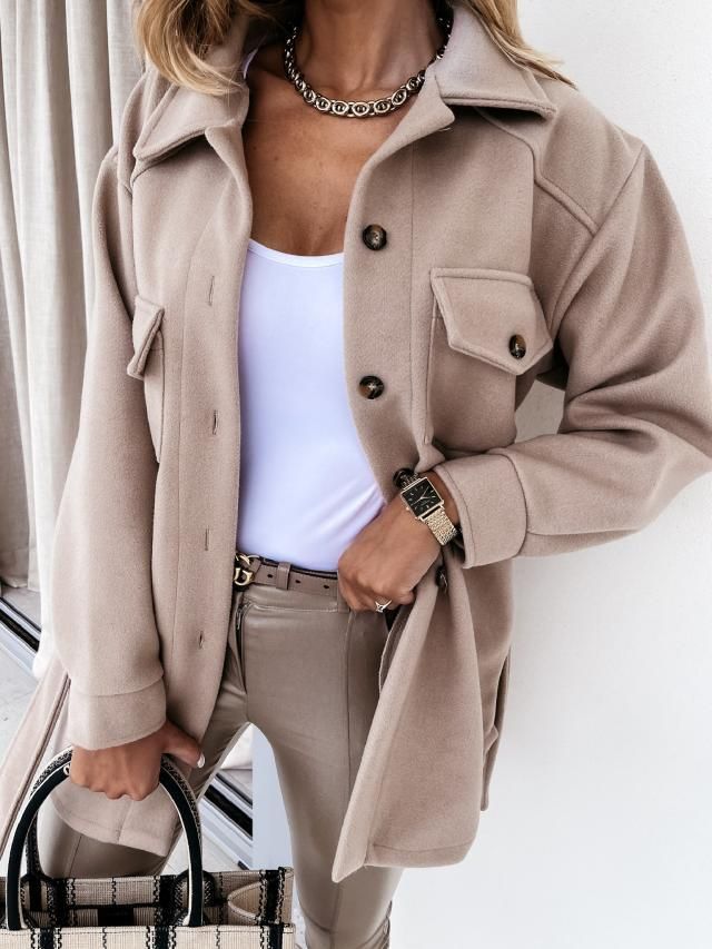 Women's fashion lace solid color woolen coat_voghion.com