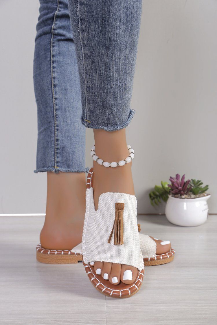 Women's Shoes Large Size Tassel Flat Bottomed One Strap Slippers Summer Outing Beach Women's Shoes_voghion.com
