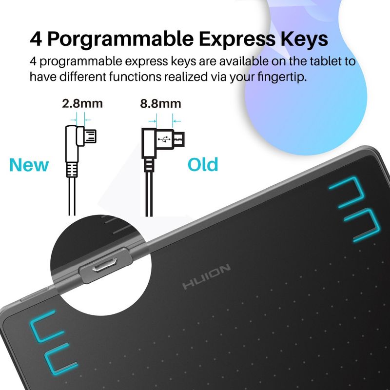 Huion HS64 6x4 Inch Graphics Ultrathin Drawing PW100 Battery-Free Pen Tablet Customized Press Keys Android Support_voghion.com