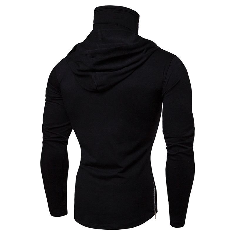 Maglietta da uomo con cappuccio, elasticizzata, fitness, Halloween, a maniche lunghe, con design a maschera di teschio_voghion.com