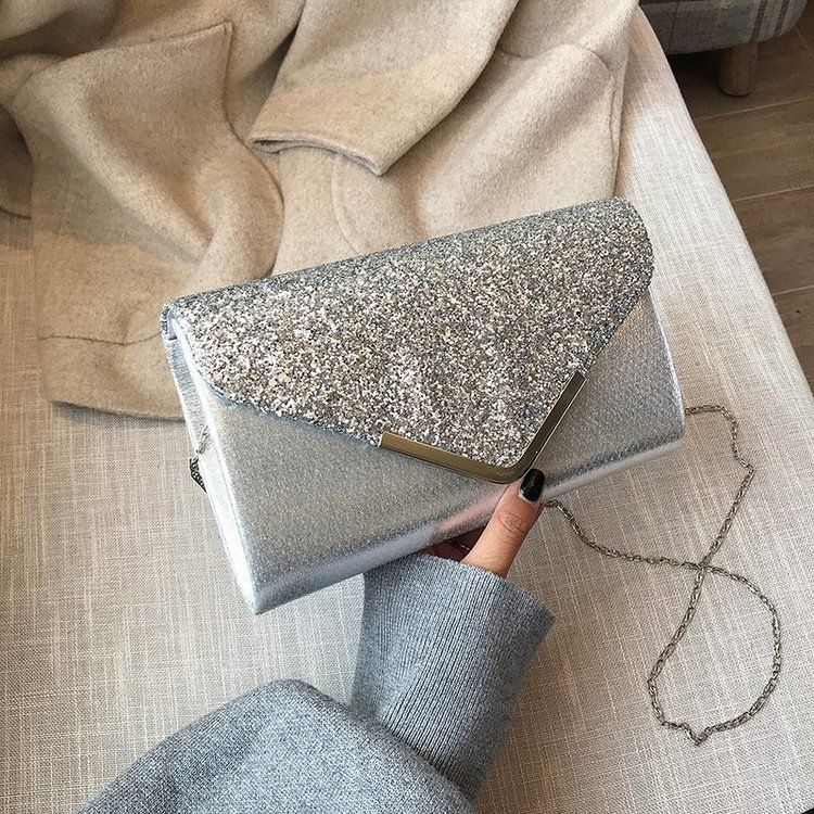 Dinner Handheld Bag Fashionable Diagonal Straddle Grasping Sequins PU Leather Magnetic Buckle Flash Material Women's_voghion.com
