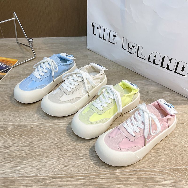 Kleine witte dames zomer ijs zijde canvas gezicht ademend vrijetijdsschoenen grote kop veter platte onderkant sport jeugd student_voghion.com
