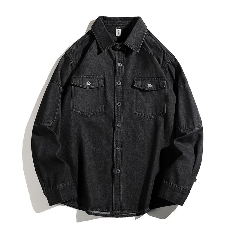 Spring Autumn Washed Workwear Denim Shirt Jacket For Men, American Style Trendy Brand Loose And Casual Design, Lapel Top_voghion.com