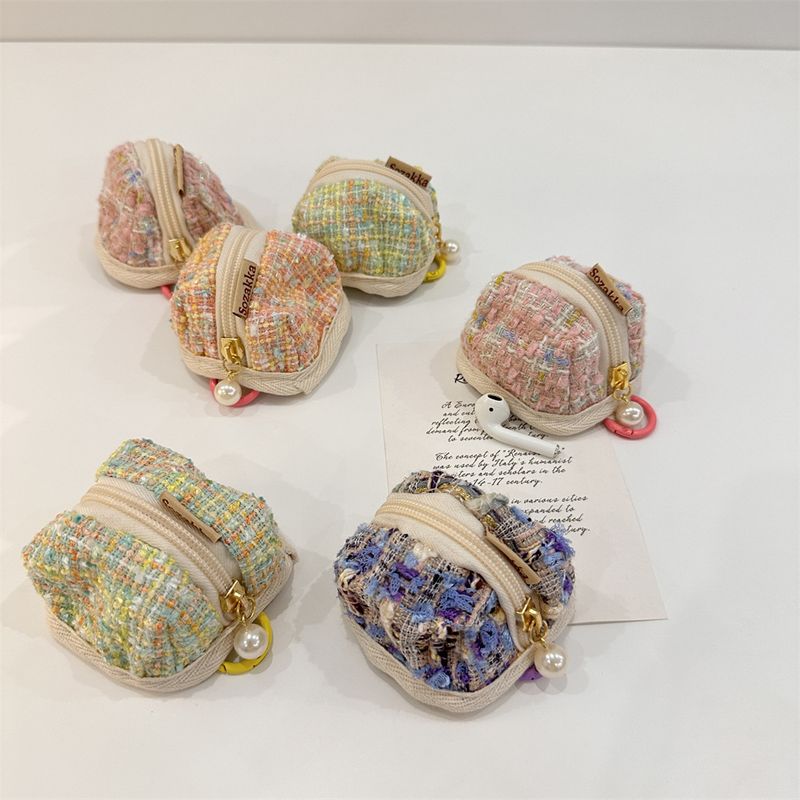 39181 Woolen Plaid Suitable For Wireless Bluetooth Headset Protective Case Cute Portable Small Bag_voghion.com