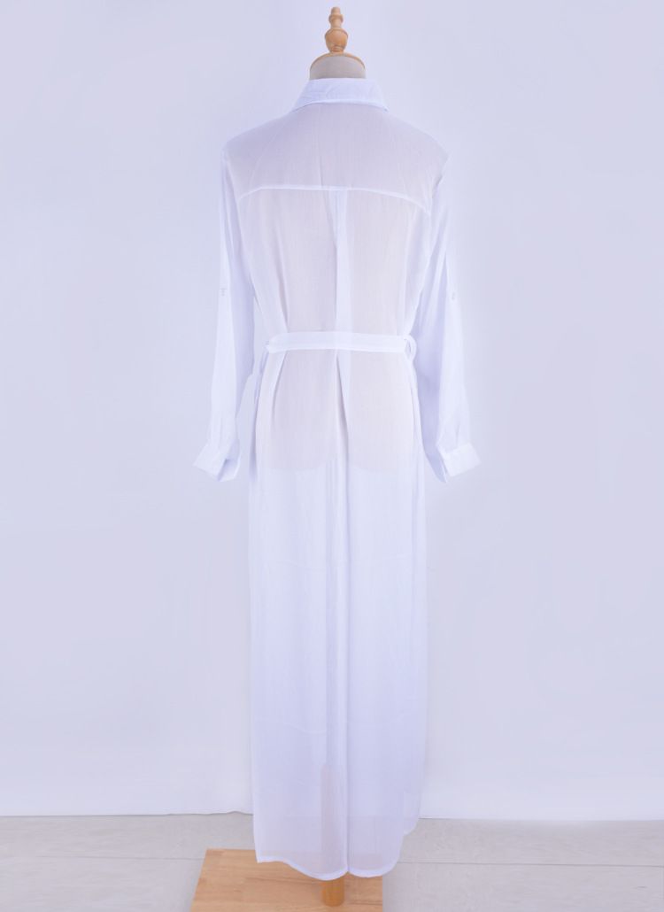 Chiffon-Strandkleid für Damen, langärmliges Sonnenschutzhemd, leichtes, knitterfreies Urlaubs- und Resort-Outfit_voghion.com