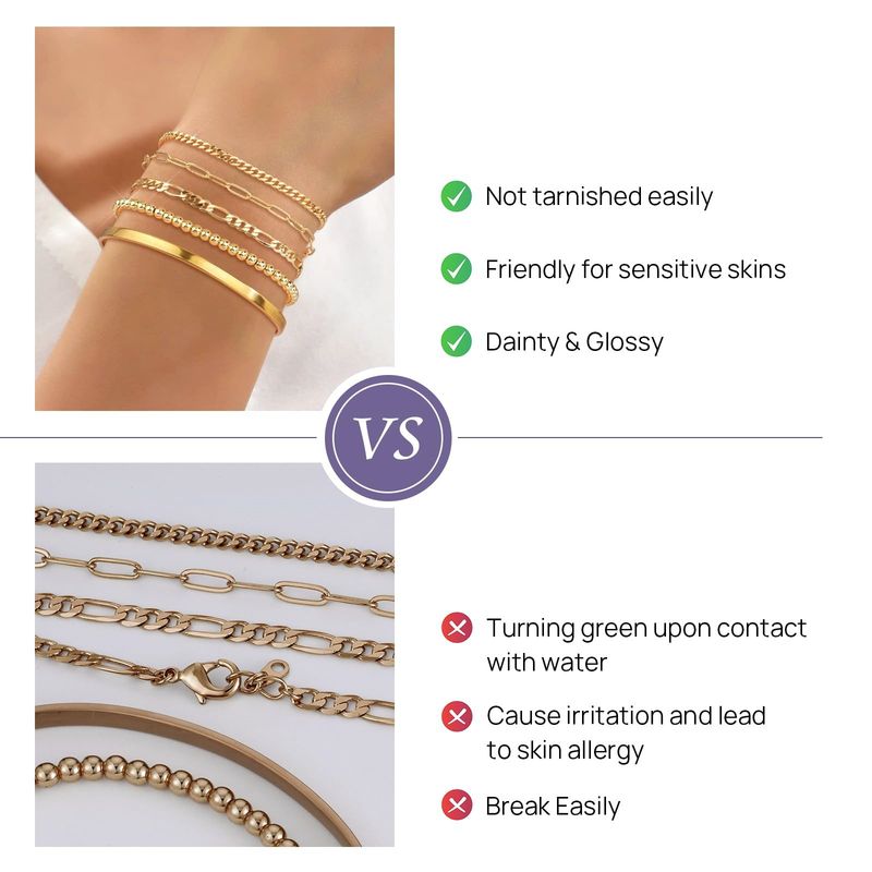 Galvanisiertes Messing-Gold-Manschettenarmband, kubanische Kette, stapelbar, modisch, vielseitiger Schmuck, Geschenk für Damen_voghion.com