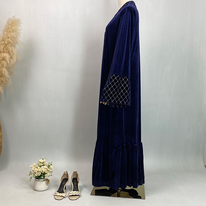 Latest Muslim Fashion Modest Abaya Loose Sleeves Front Open Cardigan Sequins Mesh Velvet Warm Coat Abayas For Muslim Women Eid_voghion.com