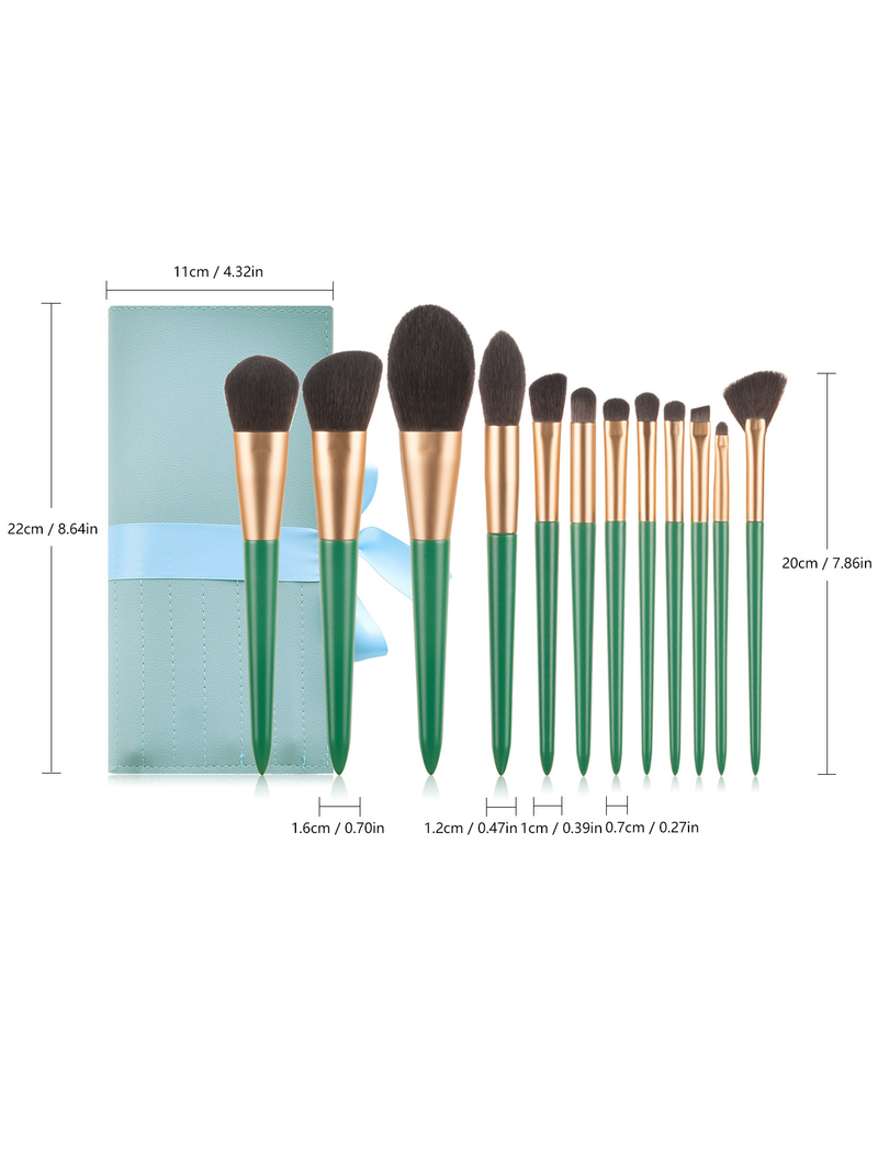 12-teiliges dunkelgrünes, hochwertiges Make-up-Pinsel-Set + Make-up-Pinsel-Tasche, groß, Direktverkauf ab Werk, FINDCOLOR_voghion.com