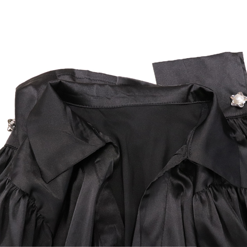 Damenbekleidung Lange Laternenärmel Lässiges, lockeres Satinhemd_voghion.com