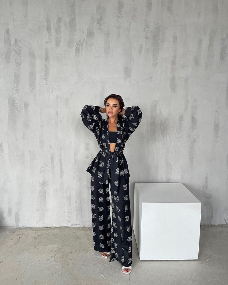 Women's Clothing New Printed Cardigan Pajamas Trousers Pajamas Two Piece Loose Casual Ladies Home Clothes_voghion.com