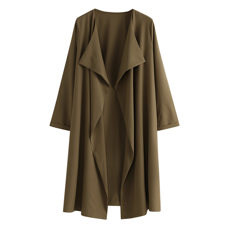 Abbigliamento da donna giacca a vento casual lunga autunno e inverno con risvolto tinta unita_voghion.com