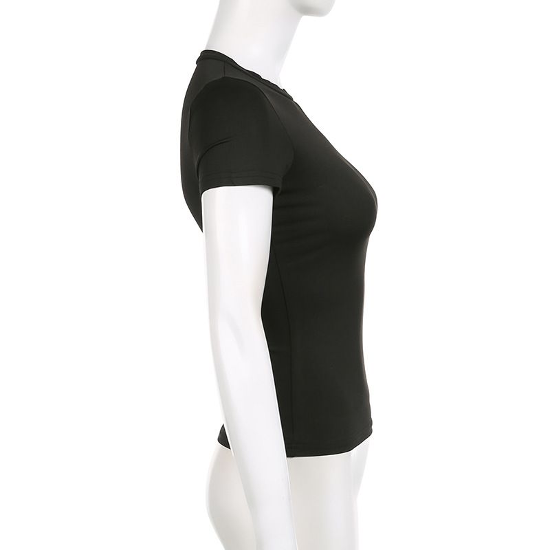 Women's clothing Hottie Casual Women's Wear Solid Color Round Neck Basic Pullover T-shirt Cross-border European and American Slim Short Sleeve Top_voghion.com