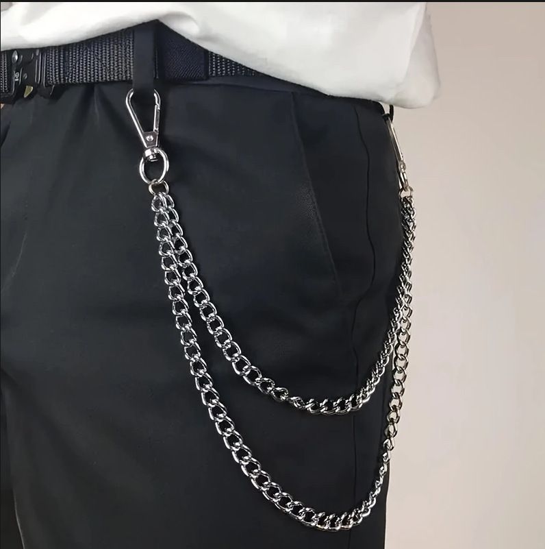 Korean INS Punk Style Fashion Double Layer Metal Chain Personality Versatile Keychain Pants Accessories_voghion.com