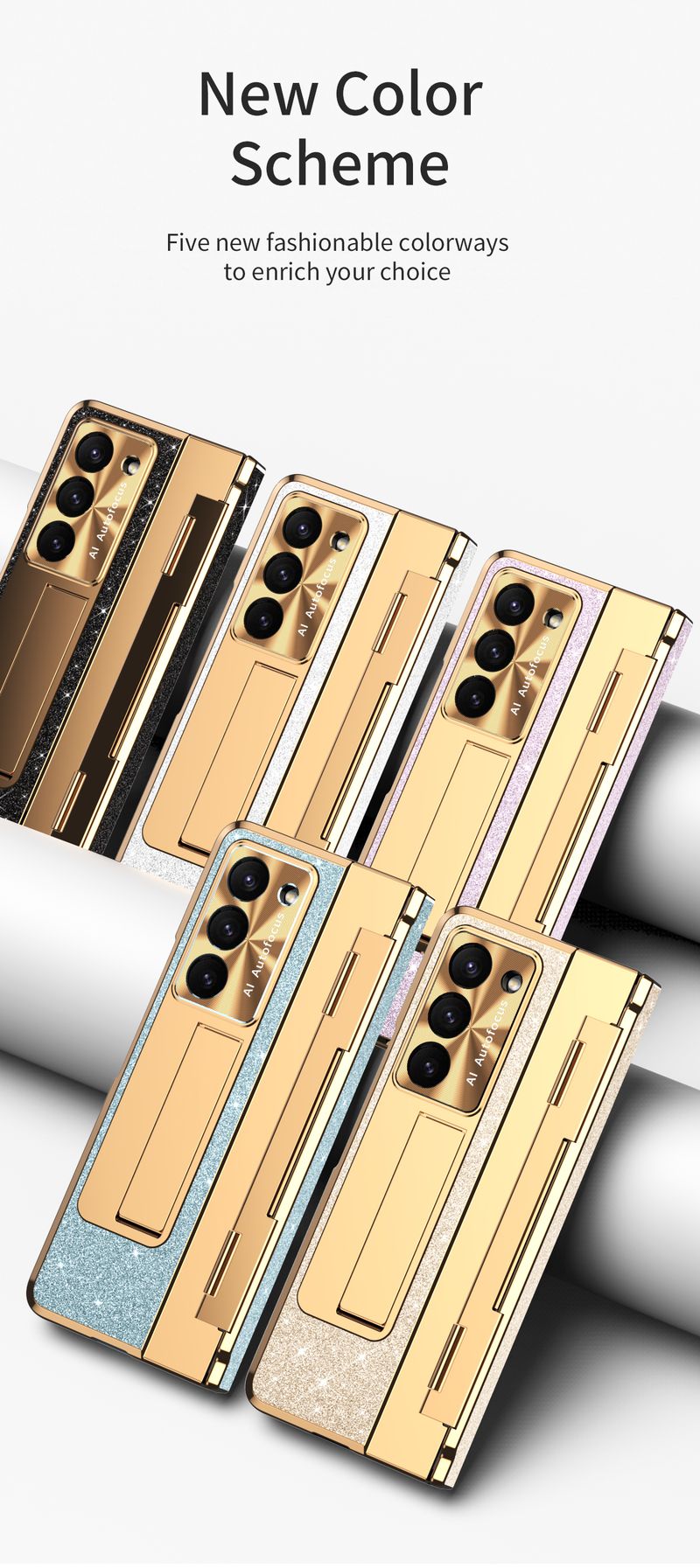 Voor Samsung Galaxy Z Fold 3 4 5 6 Luxe Elegante Zakelijke Glitter Camera Protector Screen Film Houder Stand Telefoon Case cover_voghion.com