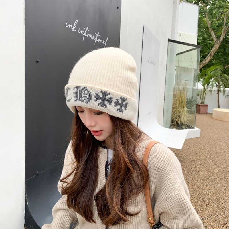 Snowflake Jacquard Loose Hat For Students, Big Head Circumference, Face Slimming, Warm Winter Hat, Knitted Cap_voghion.com