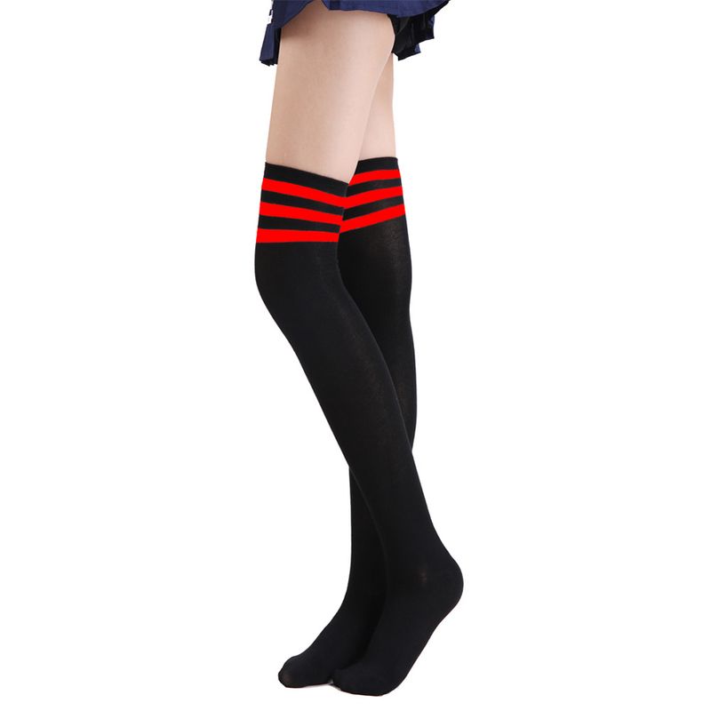 Calzini Harajuku in stile college giapponese, con tre strisce bianche e nere, da donna, sopra il ginocchio, da calcio, lunghi e alti_voghion.com