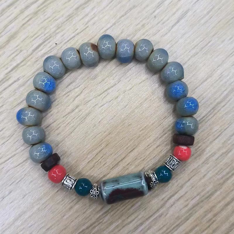 Bracelet tissé à la main en perles de céramique chinoises anciennes pour femme, léger et luxueux, style ethnique_voghion.com
