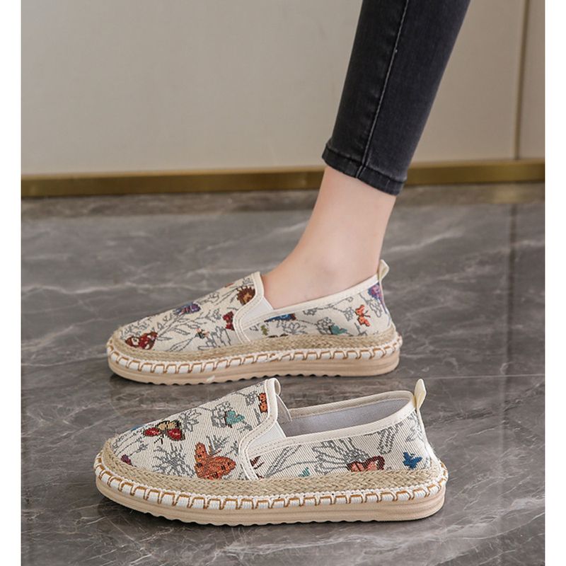 2024 neue dicke Sohlen Stoff Damen Casual Jeder einzelne Schuh flacher Mund flach ein Slip-On Lazy Fashion Schuh_voghion.com