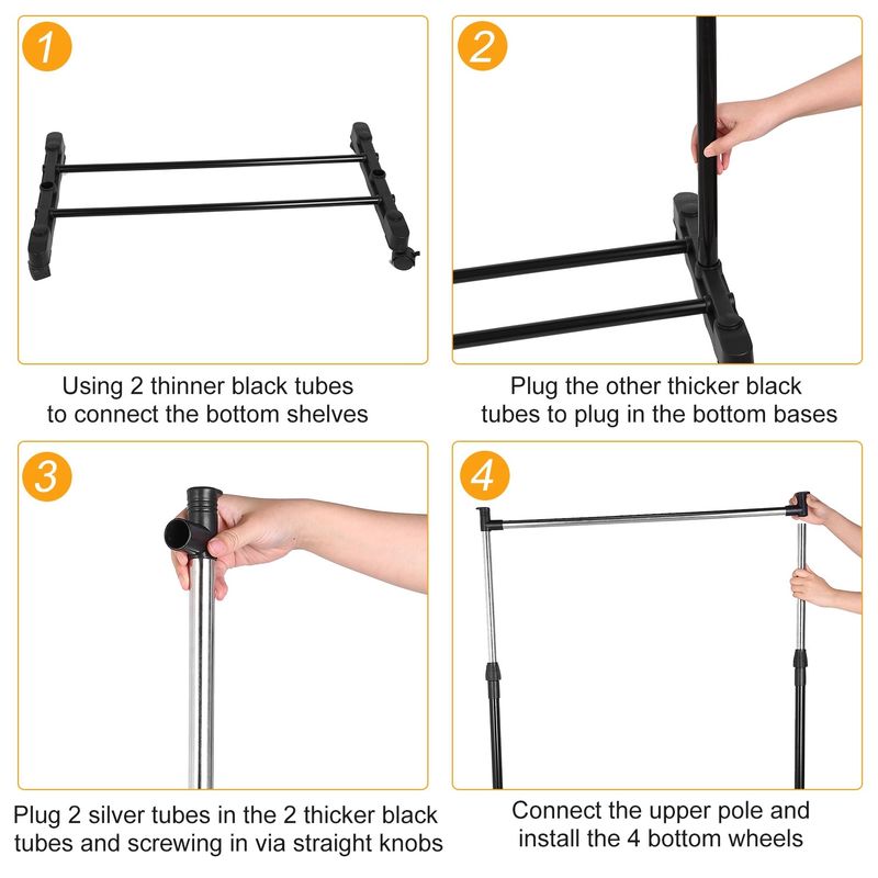 33lbs Garment Racks 3.12ft-4.80ft Height Adjustable Clothes Stand Foldable Clothes Hanger with Wheels _voghion.com