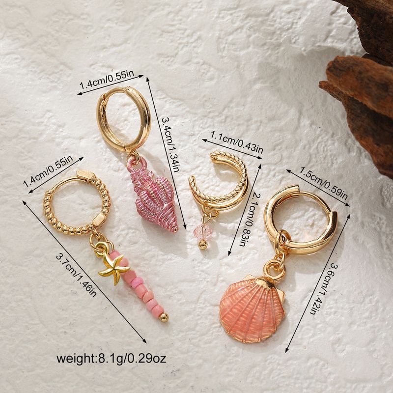Bunte Muschel-Ohrmanschette mit Perlen, Ozean-Boho-Stil, vierteiliges Set_voghion.com