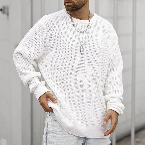 Knitted Sweater New Men's Long Sleeve Round Neck Casual Loose Pullover Solid Color Top_voghion.com
