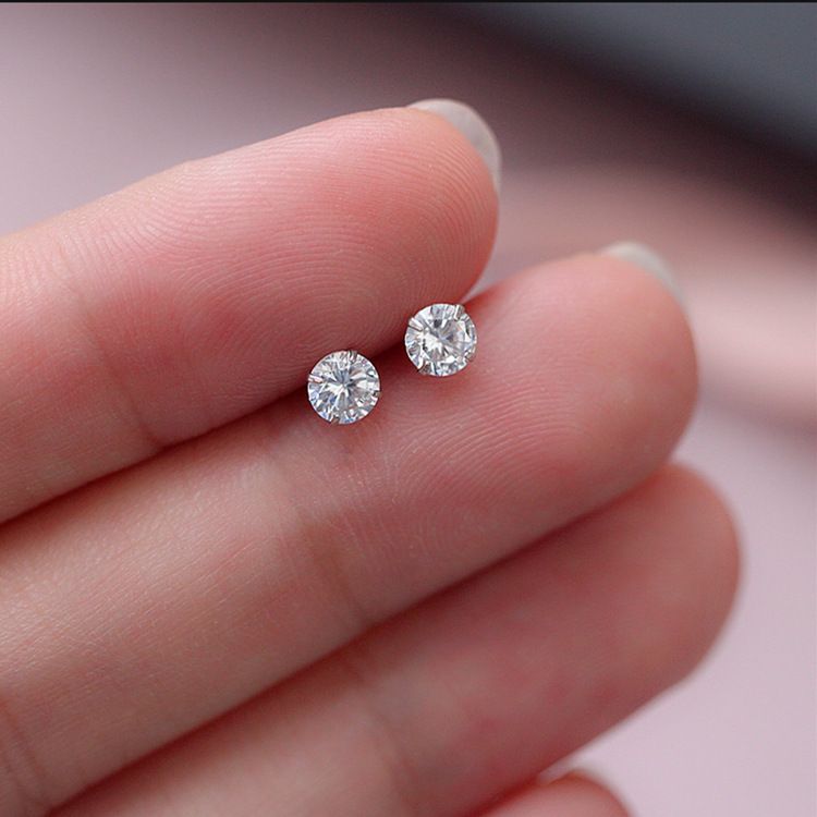 Zilveren naald eenvoudige witte strass bot oorbellen accessoires blote diamant unisex high-end nieuwe oor piercing studs_voghion.com