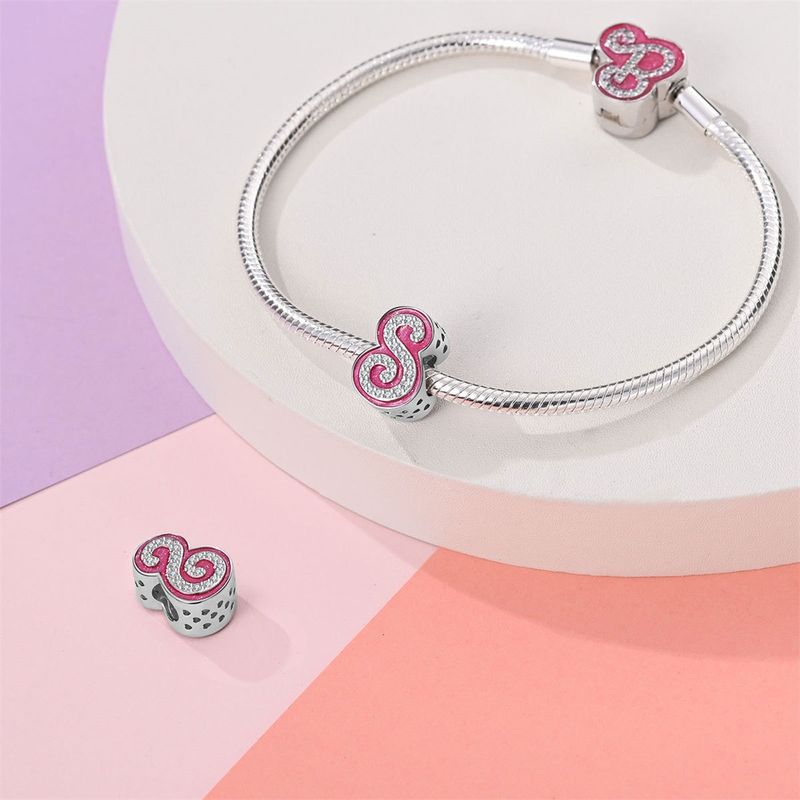 Damenschmuck Rosa Englischer Buchstabe Anhänger Perlen DIY Schmuck Zubehör Armband Kupfer plattiert 925 Silber_voghion.com
