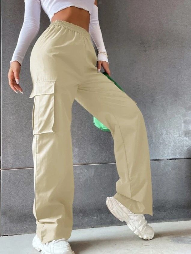 Damenbekleidung Gürtellose, hohe Taille, weites Bein, gerade, lockere Freizeithose_voghion.com