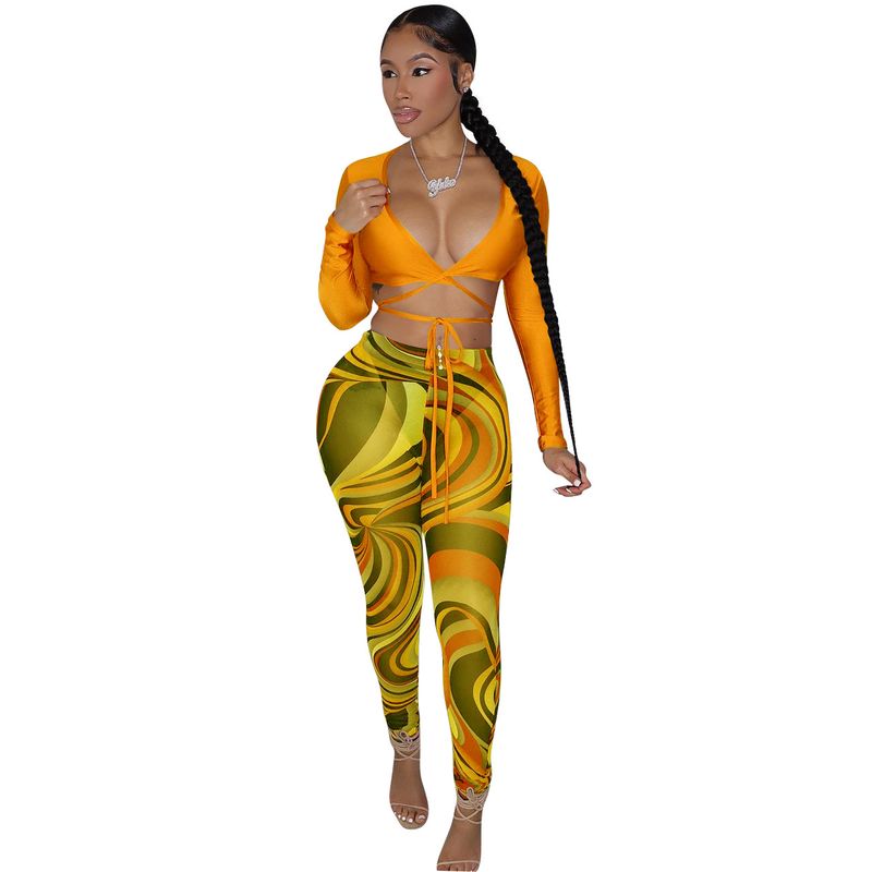 YD8538-D12 Special Offer No Returns Or Exchanges Women's Fashion Sexy Mesh Printed Two-Piece Set_voghion.com