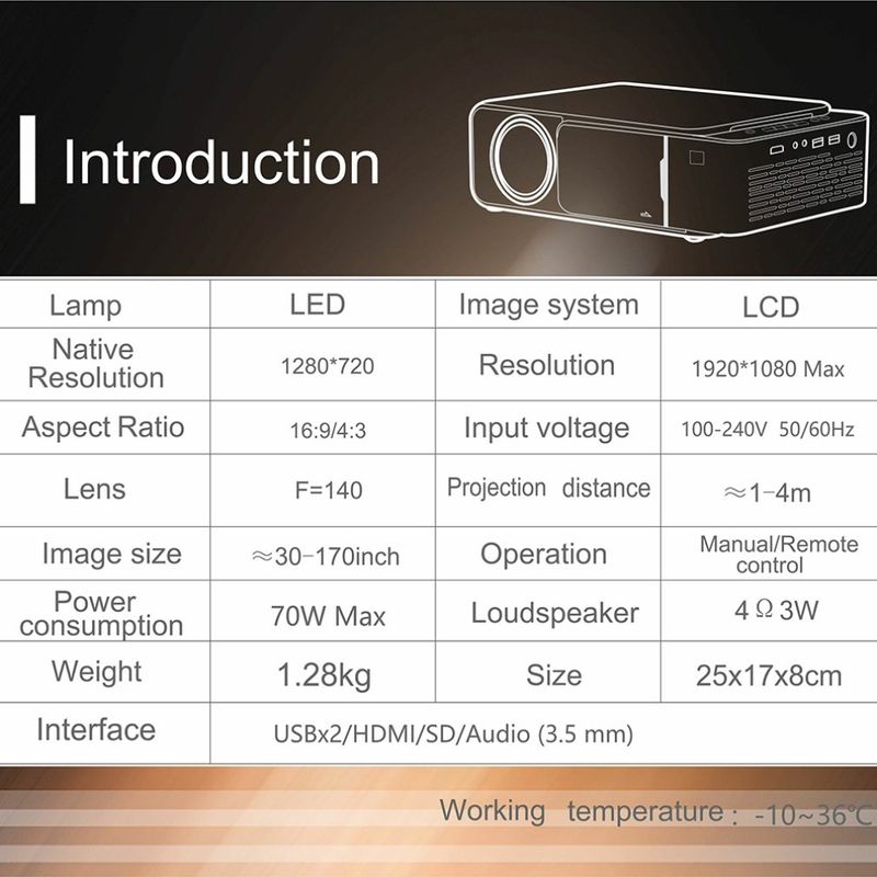 Projektor LED T6 Full HD 4K 3500 lumenów Kompatybilny z HDMI USB 1080P Przenośny projektor kinowy Przewodowy projektor WIFI tego samego ekranu_voghion.com