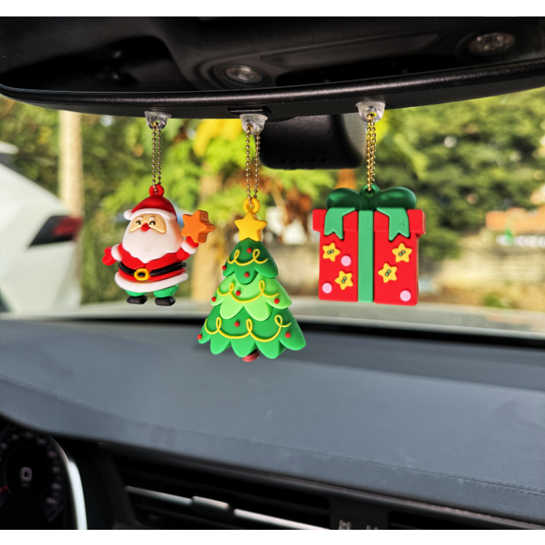 Přívěsek na zpětné zrcátko do auta, roztomilý vánoční dárek se soby, kreativní přívěsek, Santa Claus uvnitř auta_voghion.com