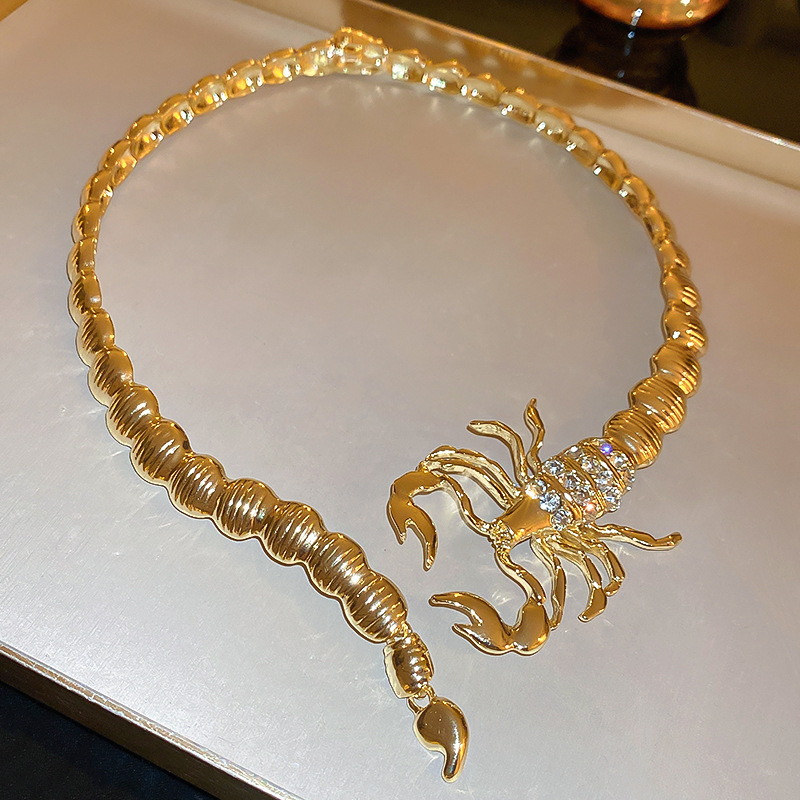 Exaggerated Diamond Studded Open Collar With Personalized Choker Animal Scorpion Design Collarbone Chain, Niche Spicy_voghion.com