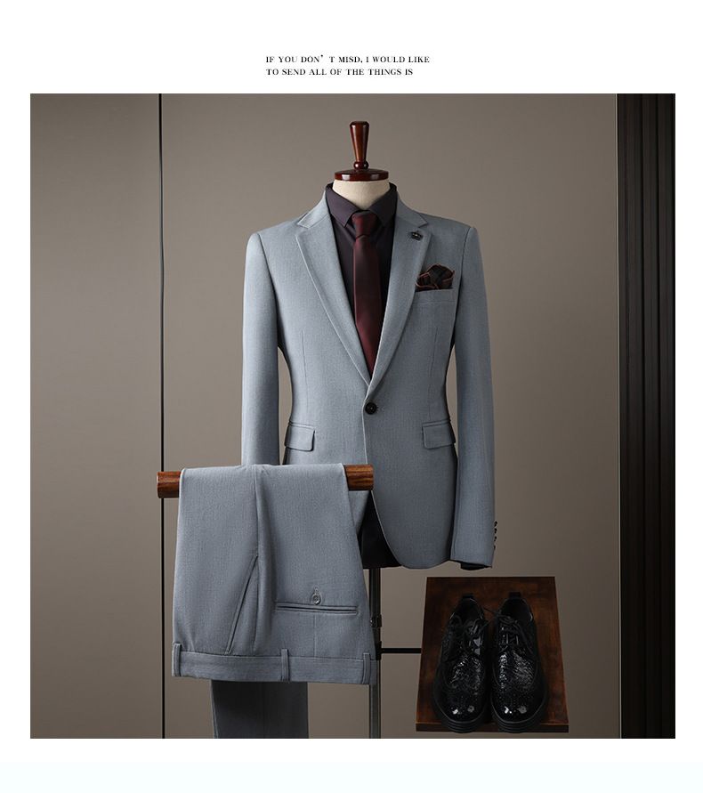Completo da uomo elegante slim fit da sposo - Nero / Antracite / Blu navy / Grigio chiaro (Giacca + Gilet + Pantaloni / Giacca + Pantaloni / Pezzo unico)_voghion.com