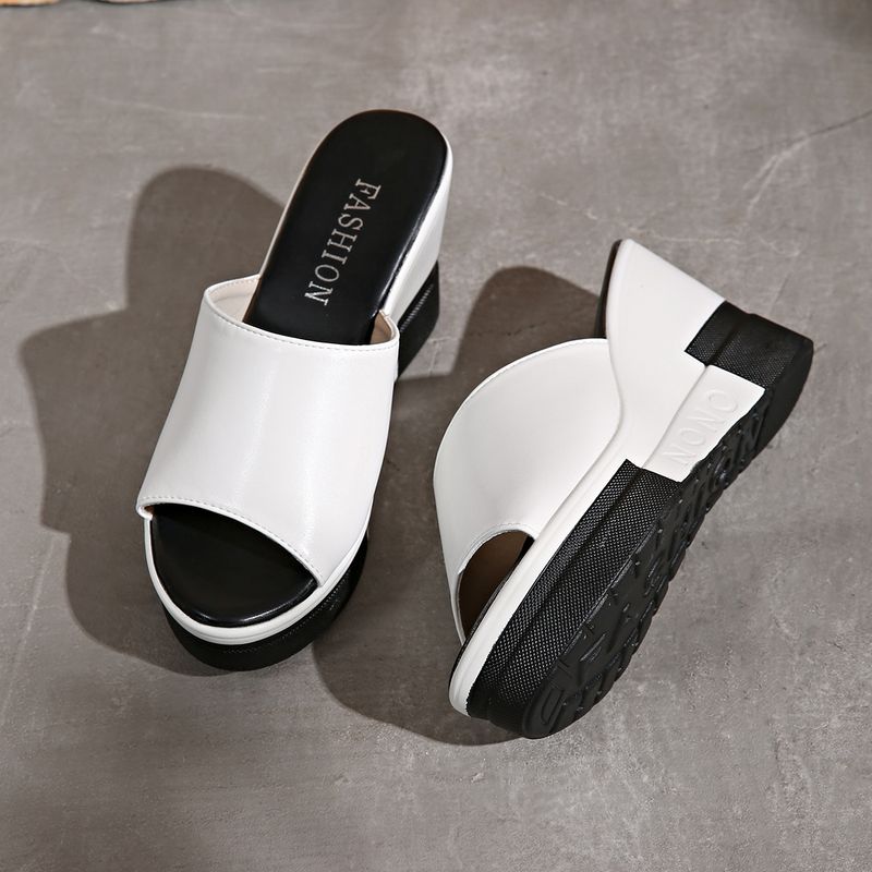 Nouvelles tongs confortables à talons hauts et semelles compensées de couleur unie_voghion.com
