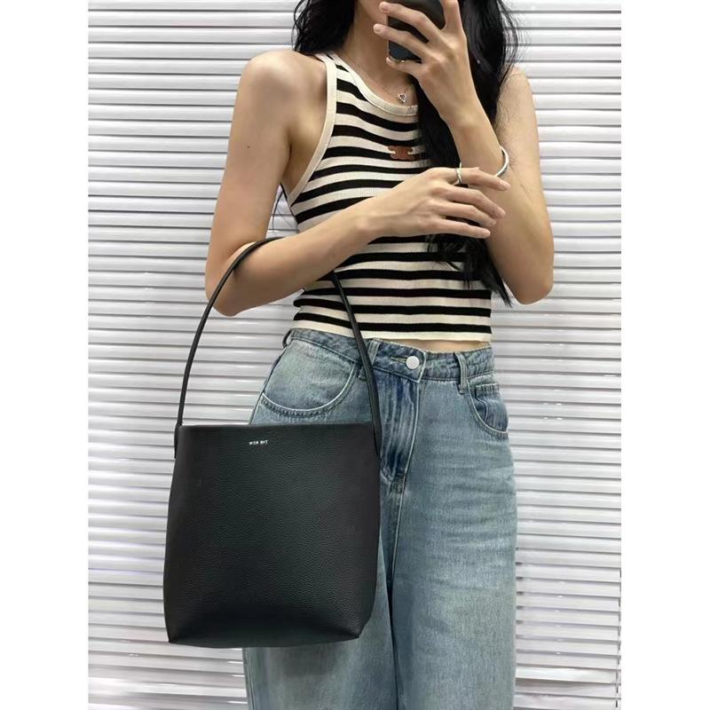 The Row Sac fourre-tout en cuir véritable de grande capacité, sac seau en cuir de vachette haut de gamme, sac à main à bandoulière simple pour_voghion.com