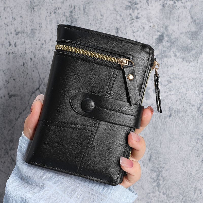 Neu Damen Geldbörse PU Leder Kurzen Reißverschluss Geldbörse Drei-Fach Brieftasche_voghion.com