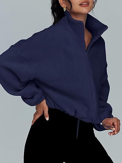 Užsienio prekyba, tarpvalstybinė moteriškų drabužių parduotuvė, karšto pardavimo „Polar Fleece“ sportinė striukė su stovima apykakle ir aksominė striukė su užtrauktuku_voghion.com